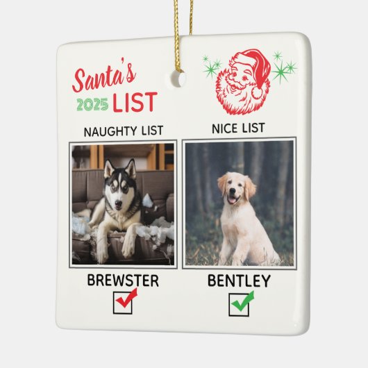 Ornement En Céramique Funny Naughty or Nice Dog Photo Christmas (Gauche)