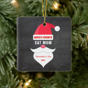 Ornement En Céramique Funny Noël Père Noël Favori Chat Maman Photo
