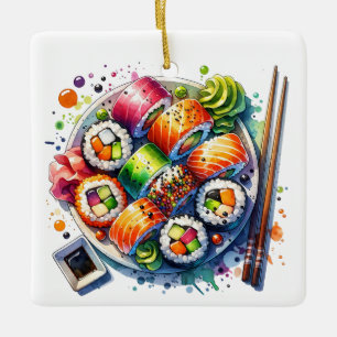 Ornement En Céramique Funny Sushi Rolls Pun Noël personnalisé