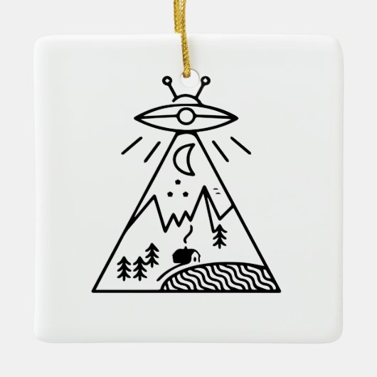 Ornement En Céramique Funny Ufo, Zone 51, Enlèvement d'Aliens (Devant)