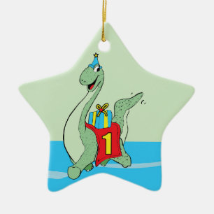 Ornement En Céramique Garçon, 1er anniversaire Dinosaur