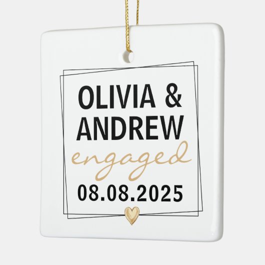 Ornement En Céramique Garde-photo Black Gold Script engagé (Gauche)