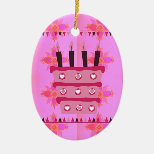 Ornement En Céramique Gâteau d'anniversaire floral pour elle / Filles Ar (Devant)