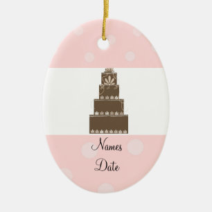 Ornement En Céramique Gâteau Mariage rose et chocolat doux