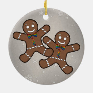 Ornement En Céramique Gay Pride Christmas Gingerbread Men Couple