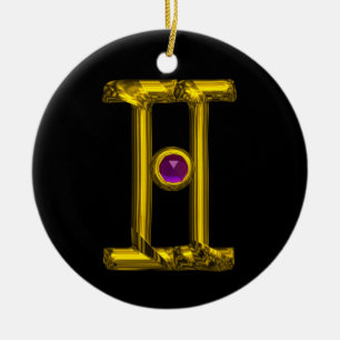 Ornement En Céramique GEMINI ZODIAC ANNIVERSAIRE JEWEL Purple Alexandrit