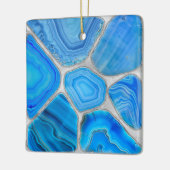 Ornement En Céramique Géode Bleu Agate Mosaïque Fleur art (Gauche)