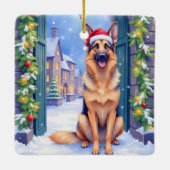 Ornement En Céramique German Shepherd Snowy Town Gate Santa Christmas (Dos)