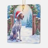 Ornement En Céramique German Shorthaired Pointer Snowy Gate Santa Hat (Gauche)