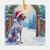 Ornement En Céramique German Shorthaired Pointer Snowy Gate Santa Hat (Devant)