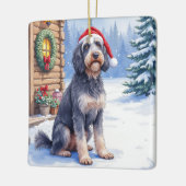 Ornement En Céramique German Wirehaired Pointer Snowy Lodge Santa Hat (Gauche)