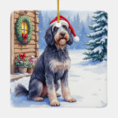 Ornement En Céramique German Wirehaired Pointer Snowy Lodge Santa Hat (Dos)