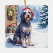 Ornement En Céramique German Wirehaired Pointer Snowy Lodge Santa Hat (Devant)