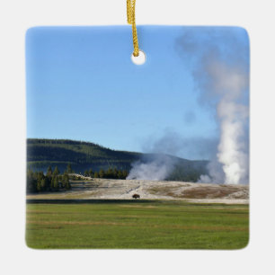Ornement En Céramique Geyser Deep Blue et bison à Yellowstone