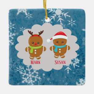 Ornement En Céramique Gingerbread Cookie Couple Noms de Noël