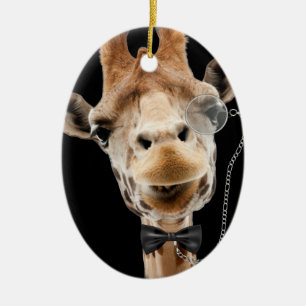 Ornement En Céramique Giraffe drôle avec Bowtie et Monocle
