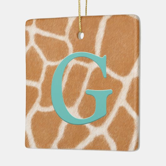 Ornement En Céramique Giraffe Fourrure Personnalisée Monogramme & Messag (Gauche)