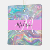 Ornement En Céramique Girl Rainbow Holographic Iridescente Monogramme No (Gauche)