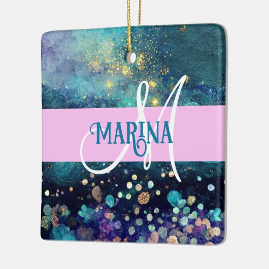 Ornement En Céramique Glam Mermaid Aqua Gold Parties scintillant étincel (Gauche)