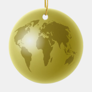 Ornement En Céramique Globe du monde d'or