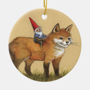 Ornement En Céramique Gnome de forêt et Fox rouge