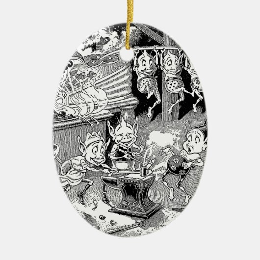 Ornement En Céramique Gnome de forgeron à la forge (Devant)