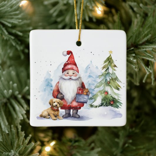 Ornement En Céramique Gnome de Noël avec cadeau (Arbre)