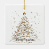 Ornement En Céramique Gold and White Christmas Tree in Snow (Dos)