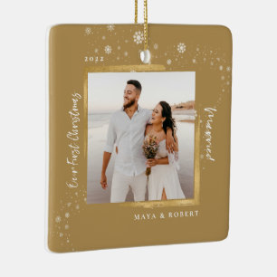 Ornement En Céramique Gold encadré photo Notre premier Noël Marié