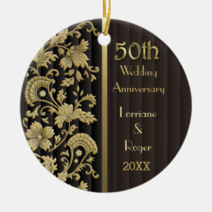 Ornement En Céramique Gold Floral Elegance 50e anniversaire Mariage