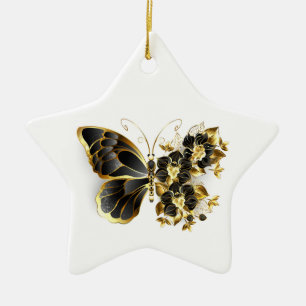 Ornement En Céramique Gold flower Butterfly with Black Orchid
