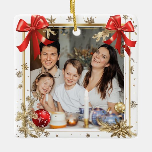Ornement En Céramique Gold Frame with custom Photo Family new year 2026 (Devant)