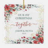 Ornement En Céramique Gold Holly Verdure Floral 1er Noël Ensemble (Dos)