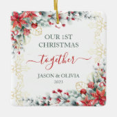 Ornement En Céramique Gold Holly Verdure Floral 1er Noël Ensemble (Devant)