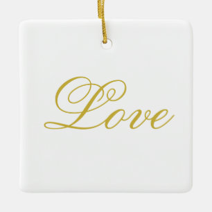 Ornement En Céramique Gold Script White Red Love Mariage Calligraphie