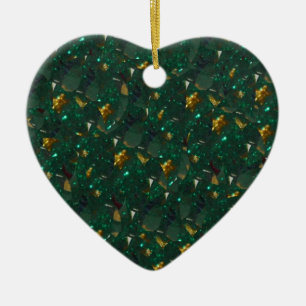 Ornement En Céramique Gold Speckled Green Heart Ornament