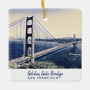 Ornement En Céramique Golden Gate Bridge San Francisco Watercolor Art