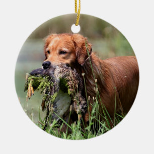 Ornement En Céramique Golden retriever avec l'ornement de canard