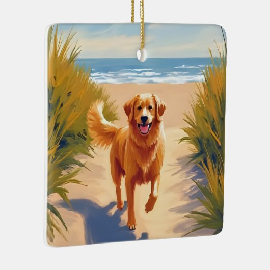 Ornement En Céramique Golden Retriever Beach Path | Ocean Dog Pet (Droite)