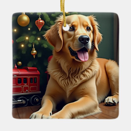 Ornement En Céramique Golden Retriever by the Toy Train Christmas (Devant)