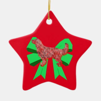 Ornement En Céramique Golden Retriever Chien rouge et vert Bow Noël