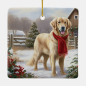 Ornement En Céramique Golden Retriever Dog in Snow Christmas (Dos)