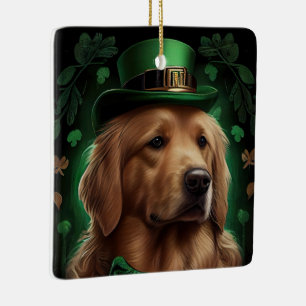 Ornement En Céramique Golden Retriever Dog in St. Patrick's Day