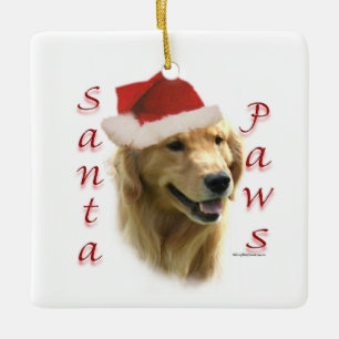 Ornement En Céramique Golden Retriever Père Noël Paws