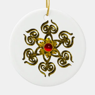 Ornement En Céramique GOLDEN ROSE RUBY, blanc