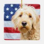 Ornement En Céramique Goldendoodle avec drapeau américain (Dos)