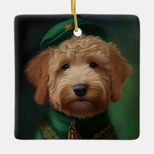 Ornement En Céramique Goldendoodle Chien en robe de la Saint-Patrick (Devant)