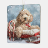 Ornement En Céramique Goldendoodle Chien Festif de Noël (Gauche)