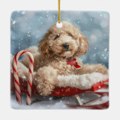 Ornement En Céramique Goldendoodle Chien Festif de Noël (Dos)