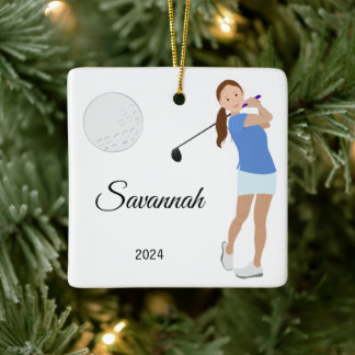 Ornement En Céramique Golf Girl Cheveux Brown